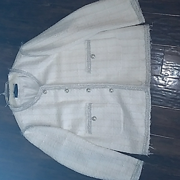 Zara Jackets & Blazers - Zara tweed blazer, white with silver metallic trim